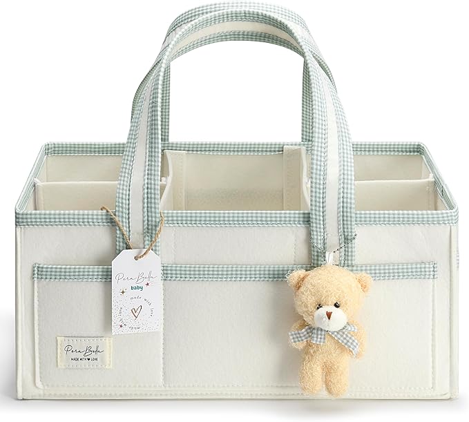 PeraBella XL Diaper Caddy Organizer With Handle, Baby Shower Gifts Basket Bag, Registry Search Must Haves Items, Newborn Girl Boy Nursery Storage Organizer, Baby Bag Essentials, Car Diaper Caddy Cart