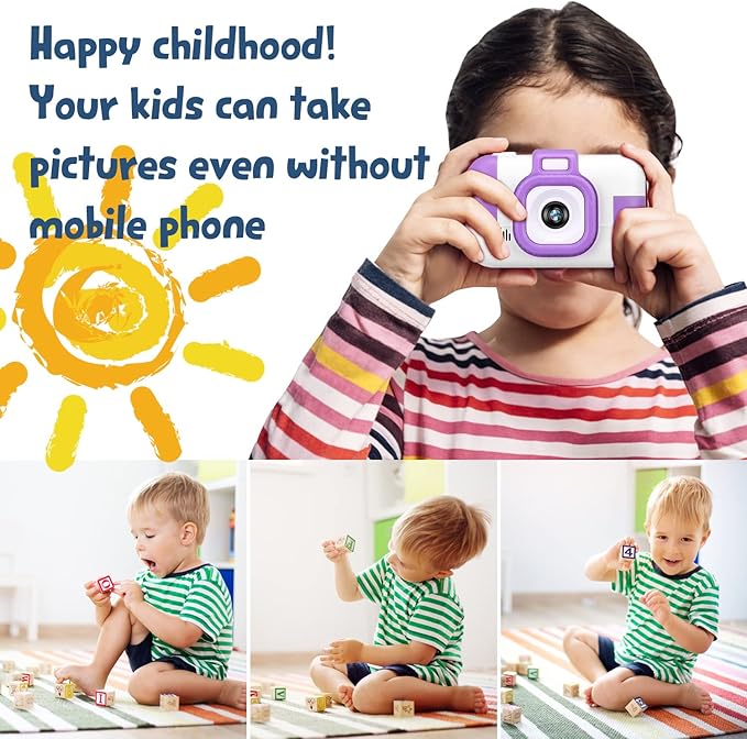 SUZIYO Children Camera, Birthday Electronic Toys for Kids, Upgrade Toddlers Selfie Digital Camcorder 1080P for Age 4-7 Years Old Boys Girls with 32G SD Card, Purple