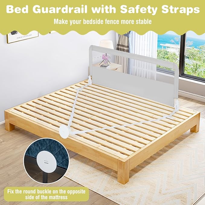 INFANS Bed Rail for Toddlers, 58" Foldable Safety Baby Crib Rail Fit for Kids Twin, Extra Long Swing Down Bed Guardrail for Convertible Crib, Queen, Full, King Mattress Side Guard (Light Gray)