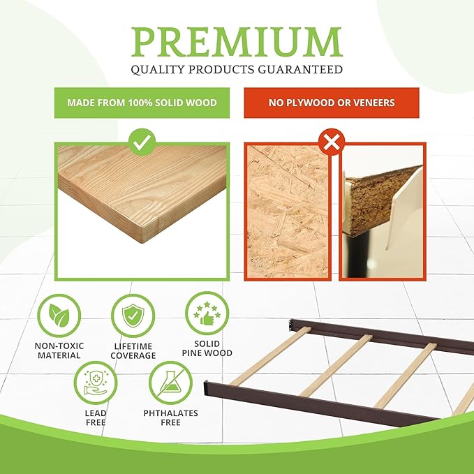 Full-Size Conversion Kit Bed Rails Compatible with Delta Children Convertible Cribs - Solid Wood Rail #0050 - Toddler & Adult Bed Rail for Full-Size Beds - Baby Furniture (Chocolate - 204)