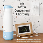 KinderSense® Portable Bottle Warmer for Travel - 12 Fl Oz Large Capacity 55W Power - Breastmilk, Water, Baby Formula- Fast Heating, Leakproof, LED Display + Preset Timer | 18W QC Charger