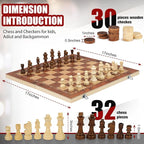 Chess Checkers Backgammon 3-in-1 Board Games Sets, Wooden Chess Set for Adults & Kids, 17.2" Lightweight Checkers Board Game,Strategy Backgammon Sets for Adults, Travel Chess Board Game Pieces Storage