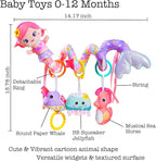 Baby Car Seat Toys, Car Seat Toy for Babies Infants 0-6 Months Activity Spiral Mermaid Hanging Stroller Toys Gift for Baby Girls 0 3 6 12 Months Newborns Sensory Toys with Rattles Squeaker Music- Pink