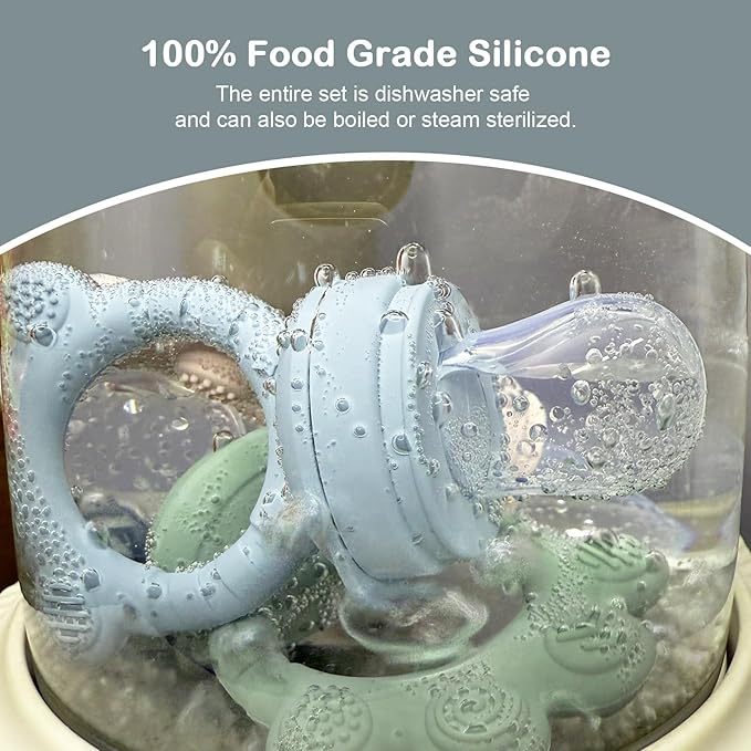 2 Pack Baby Fruit Food Feeder+Breastmilk Popsicle Molds,Baby Teethers,BPA Free,3 Sizes,2mm Fine Holes to Prevent Choking,Perfect for Teething Relief & Infant Solid Food Introduction,3 M+ (Ether/Grey)