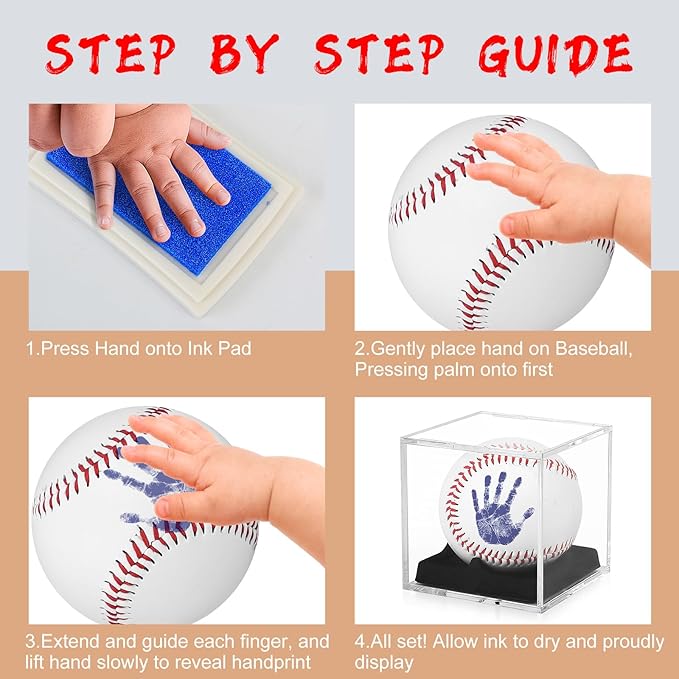 Baby Handprint & Footprint Kit with Photo Frame, Baseball Stand & Display Case – Perfect Newborn Keepsake, Baseball Baby Shower Gifts New Dad First Parent's Father's Day Gift