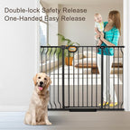 owlie 37.4" Extra Tall Wide Baby Gate for Stairs Doorways,29-52 Inch Extra Large Long Baby Gate with Door Indoor Safety Metal Pressure Mounted Pet Gate with Walk-Thru Auto Close, Black