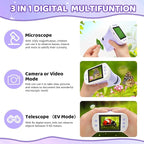 Mini 3-in-1 Pocket Microscope with Camera & Telescope, 32GB SD Card, 2.4" IPS HD Screen, Handheld Digital Microscope for Kids, Educational Science Kit, Christmas Birthday Gift for Boys Girls Ages 3-9
