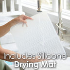 PopYum Seattle Gray Space Saving Drying Rack from 100% Recycled Bottles with Clear Frosted Silicone Drying Mat, countertop for Baby Bottle, Plastic Bags, Cups, Glass, tumblers, Compact