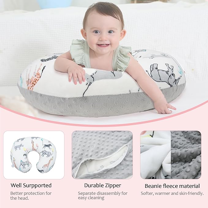 LAT Nursing Pillow for Breastfeeding with Removable Minky Cover,Ergonomic Breast Feeding Pillows for Mom and Baby,Machine Washable(Gray+Elephant)