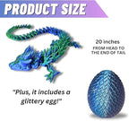 Articulated Dragon With Egg - 20" - Blue/Green With Blue Egg - 3D Printed Dragon With Egg - Fidget Dragon Egg & 3D Dragon - Toy Dragon Eggs With Figures - Fidget Toys