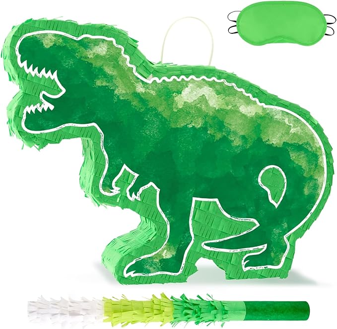 WERNNSAI Dinosaur Piñata - Watercolor Green Dinosaur Piñata Birthday Piñata with Stick and Blindfold for Kids Birthday Party Game Classroom Activities Dinosaur Themed Party Decor(16.9’’ x 12.9’’)