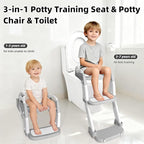 Potty Training Seat, Upgrade Toddler Toilet Seat for Kids Boys Girls, 3 in 1 Potty Training Toilet with Step Stool Ladder-Non Slip Foldable (Gray+White)