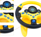 deAO Kids Steering Wheel for Backseat with Car Key Pretend Driving Simulated Driving Steering Wheel Toy with Light and Music Gifts for Kids (Yellow)