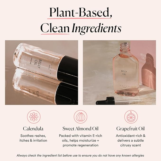 HATCH Belly Oil, Pregnancy & Postpartum Skincare for Stretch Marks, Quick-Drying for Full Body & Soothes Irritation, Plus Vegan, Clean & Plant-Based, 1 Fl Oz