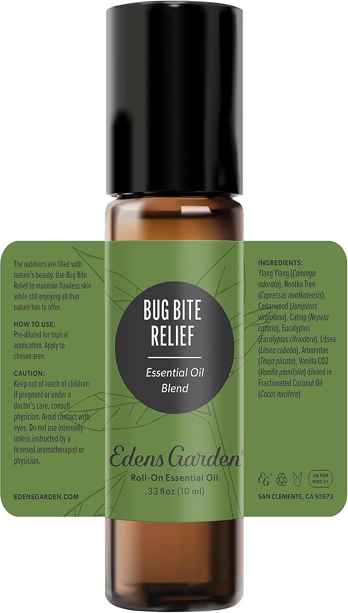Edens Garden Bug Bite Relief Essential Oil Roll-On Blend- 100% Pure Premium Grade, Natural, Therapeutic, Aromatherapy, Kid & Skin Safe, The Best for Body, Health Pre-Diluted 10 ml (.33 fl oz)