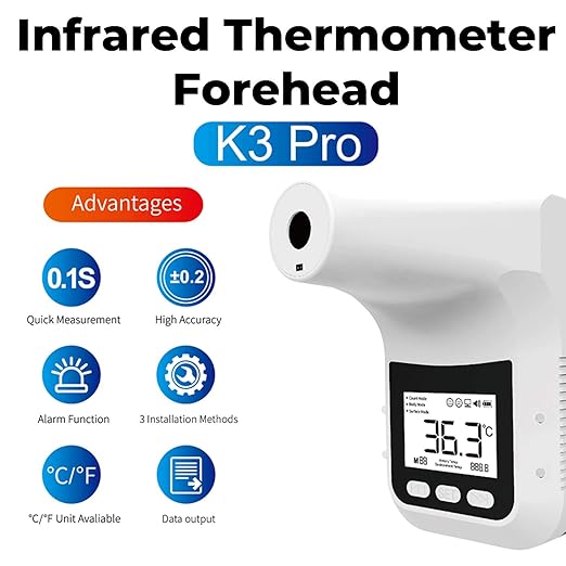 LETUSTO Wall-Mounted Infrared Temperature Reader, Non-Contact Instant LED Display with Alarm (with Stand)