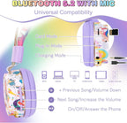 QearFun Unicorn Bluetooth Headphones for Girls - with Microphone & 3.5mm Jack, Adjustable Headband for Kids Teens Toddlers, School iPad Tablet PC Smartphones Compatible (Purple)