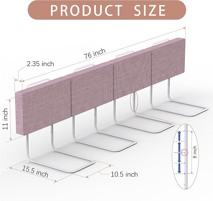 Bed Rail, Bed Rail for Toddlers, Kid, Adult, 78.7" Bed Side Rails for Full, Queen, King, Twin, Bunk, Dorm Beds to Prevent Falls, Bed Rails Can be Flexibly Combined, Easy Installation (Pink, 4 Packs)