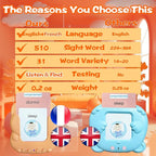 Talking Flash Cards for Kids - French Bilingual English Flashcard for Toddlers 3-12, Test Mode, 510 Sight Words, Audible Pocket Speech, Sensory Toys for Autism, Boys Girls Gifts (French)