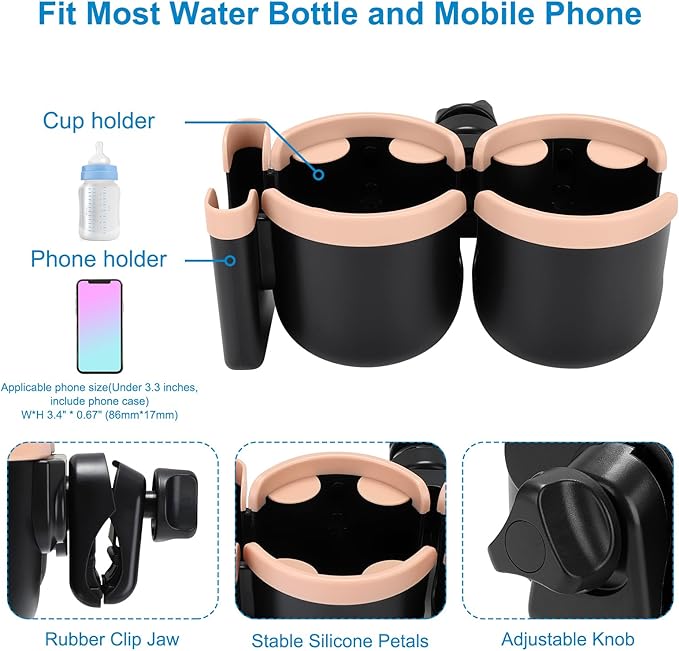 Accmor Stroller Cup Holder with Phone Holder, Bike Cup Holder, Universal Cup Holder for Uppababy Nuna Doona Strollers, 2-in-1 Cup Phone Holder for Stroller, Bike, Wheelchair, Walker, Scooter