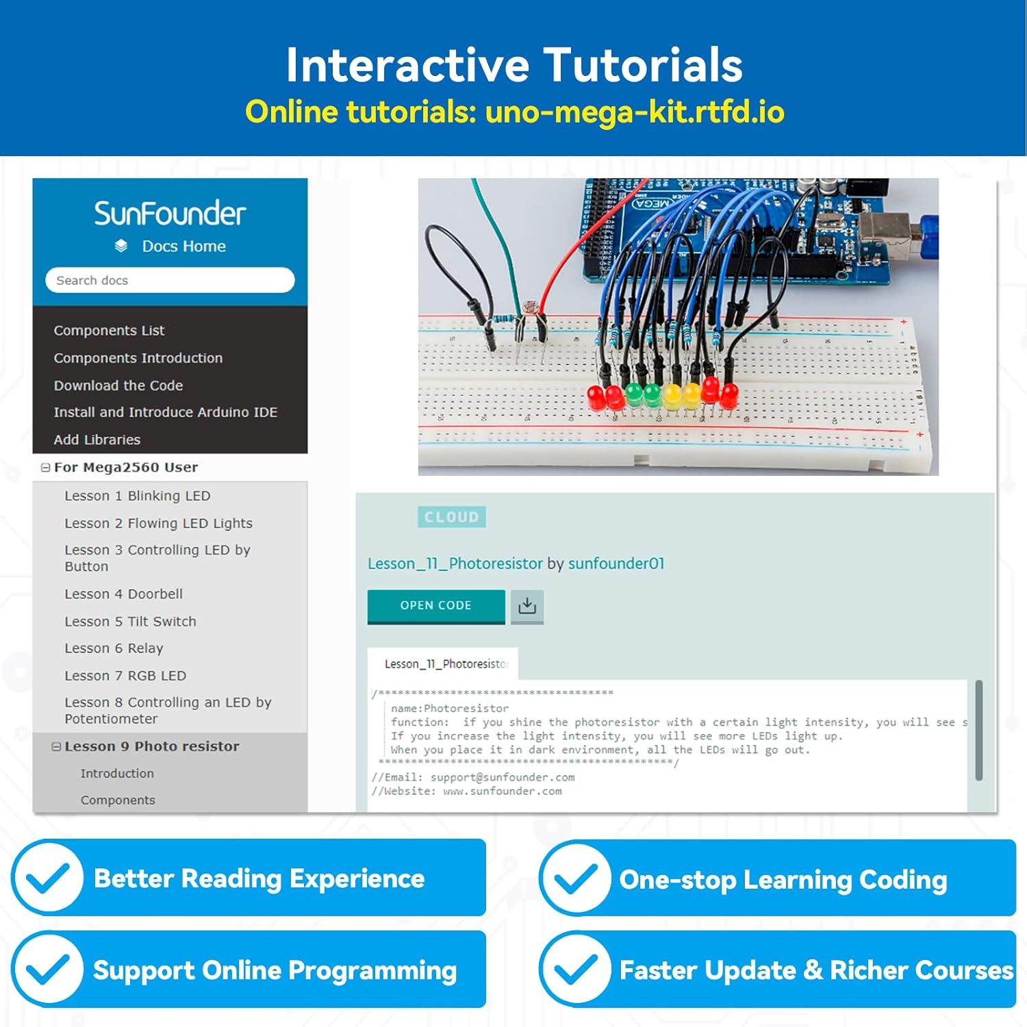 SunFounder The Most Complete Starter Project Kit Compatible with Arduino IDE Mega 2560 R3 Mega328 Nano Mega2560, Scratch Coding, Included 42 Online Tutorials