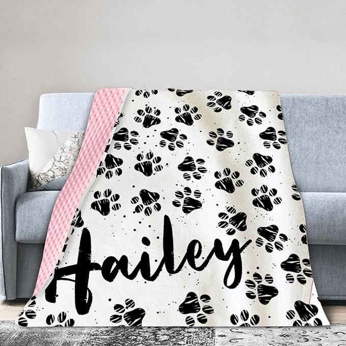 Personalized Baby Blankets for Boys Girls, Custom Name Dog Paws Pattern Baby Blanket, Soft Minky Dot Blanket for Newborns and Toddlers, Ideal for Baby Showers Christmas Brithday Gifts