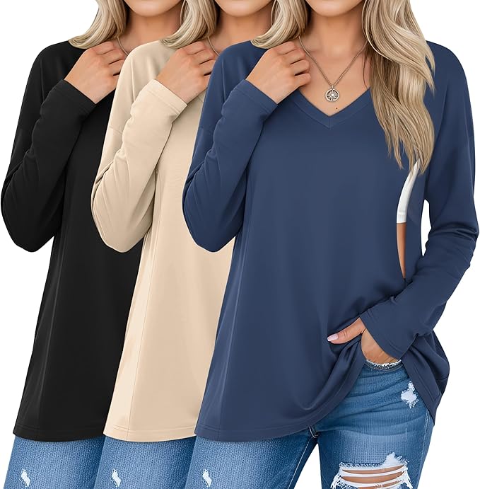 3 Pack Women's Oversize Nursing Shirts for Breastfeeding with Hidden Zippers Loose Fit Long Sleeve Maternity Tops