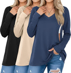 3 Pack Women's Oversize Nursing Shirts for Breastfeeding with Hidden Zippers Loose Fit Long Sleeve Maternity Tops