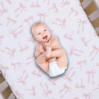 Lambs & Ivy Coquette Bows Aesthetic Pink Cotton Baby Fitted Crib/Toddler Sheet