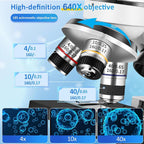 Biological Microscope Kit for Students ，LED Student Compound Monocular Microscope with Base, Suitable for Beginners Cell Phone Adapter, Upper and Lower Light, 100-1000x Magnification Powerful