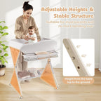 INFANS Baby Changing Table with Wheels, Portable Folding Diaper Station Nursery Organizer with Storage Basket, Hanging Rack, Adjustable Height, Safety Belt for Newborn Infant (Light Gray)