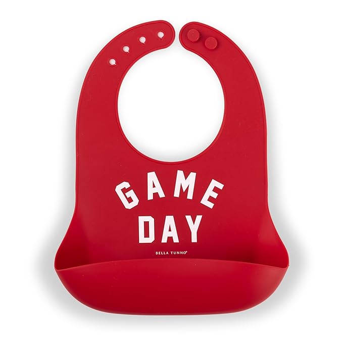 Baby Bib for Eating by Bella Tunno, Waterproof Silicone Bib with Large Food Catcher, Adjustable Fit for Babies 4-12 months & Toddlers 1-3 Years, Boys & Girls, Game Day