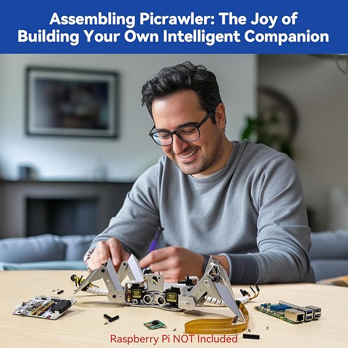 SunFounder PiCrawler AI Robot Kit for Raspberry Pi 5/4/3B+/3B/Zero 2W, ChatGPT-4o Enabled with Voice Command & Video Recognition, App Control, FPV, Camera, Python&Scratch (RPi NOT Included)