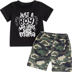 wdehow Toddler Kids Baby Boy Summer Clothes Sets 1T 2T 3T 4T 5T Letter Print Short Sleeve Tops Camouflage Shorts Outfits