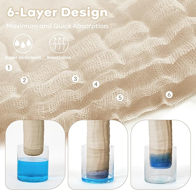 Yoofoss Muslin Baby Washcloths 100% Cotton Face Towels 6 Pack Wash Cloths for Baby 12x12in Soft and Absorbent Baby Wipes (Apricot)