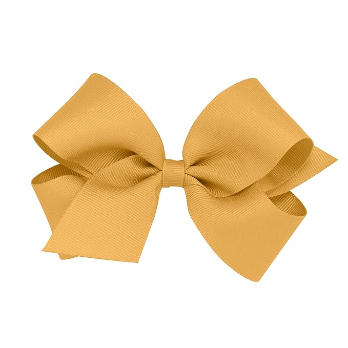Wee Ones Girls' Plain Wrap Classic Grosgrain Hair Bows on a WeeStay No-Slip Hair Clip, Handmade, Medium, Old Gold