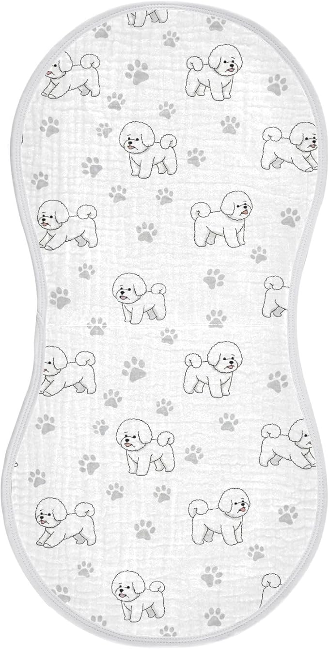 1 Pack Muslin Burp Cloths Cute Bichon Dog White Cotton Baby Burp Cloths Soft Burping Cloth Absorbent Spit Up Rags for Newborn Must Haves 22x11 Inch