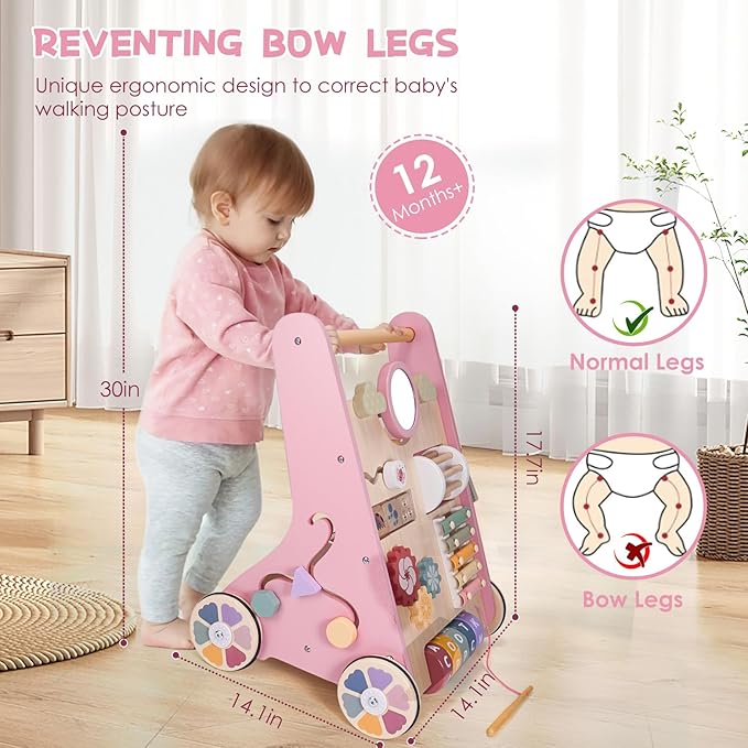 Wooden Baby Walker, Baby Push Walker, Montessori Toddler Walker Toy, Push and Pull Learning Activity Walkers, Baby Walker with Wheels for Boys&Girls 1 Year Old, Baby Walker Push Toy Gifts for Toddler