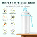Portable Bottle Warmer for Baby on The Go, 16.91oz 100% Faster Heating & Precise Temperature Control, Leak-Proof Design, Child Safety Lock, Ideal for Travel, Formula & Breast Milk Warmer