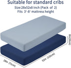 Baby Crib Sheets for Boys Girls, 2 Pack Fitted Crib Sheet for Standard Crib and Toddler Mattress, Soft Microfiber Baby Sheet 52x28x8in (Navy & Gray)