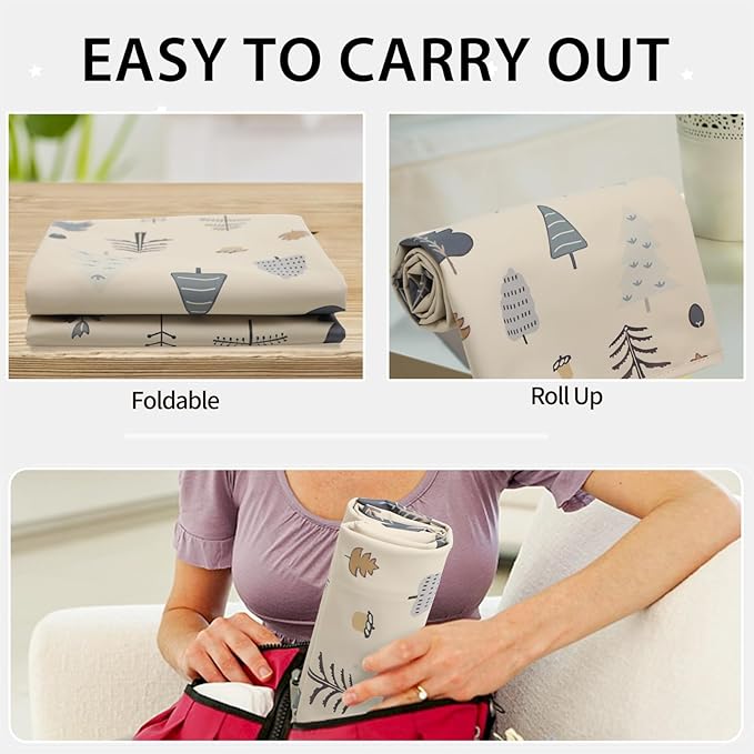 Vegan Leather Baby Changing Mat - Wipeable Portable Changing Pad, Foldable Travel Changing Mat for Baby, Newborns Toddlers Shower Gifts (Forest Tree,20"*28")