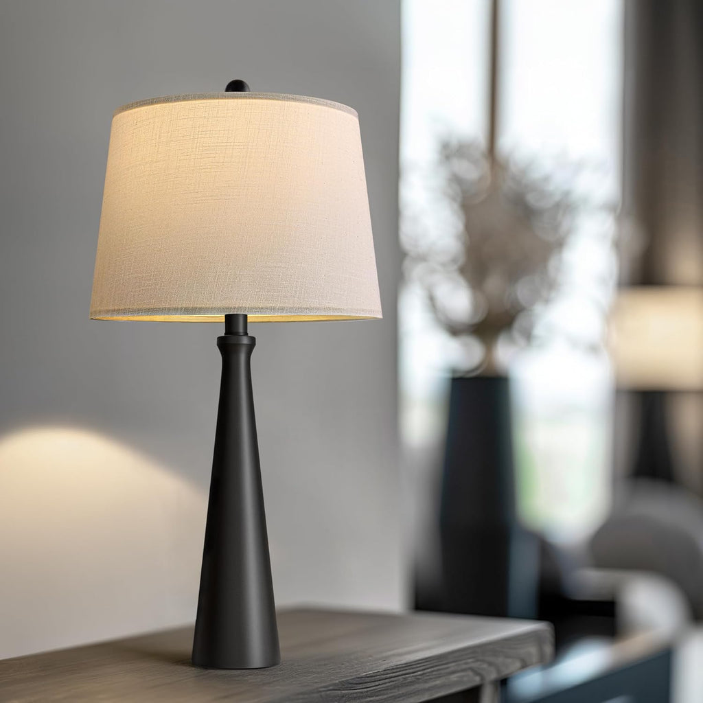 Oneach 25.75" Table Lamps for Living Room, Bedside Lamp 3-Way Dimmable Touch Control, Modern Black Nightstand Lamp with Fabric Shade, Vintage Table Lamp for Bedroom, Bulb Included