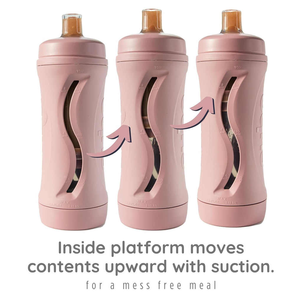 Subo Baby Food Bottle Starter Set | No Mess Baby Toddler Self Feeder | Squeeze Free Design for Purees, Smoothies, Yogurt, Oatmeal, or Thickened Liquids | Reusable Silicone Washable Cup (Rose)