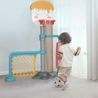 Costzon 3-in-1 Toddler Basketball Hoop & Soccer Goal Stand, Basketball Stand with Adjustable Height, Indoor & Outdoor Activity Center Basketball & Soccer for Kids