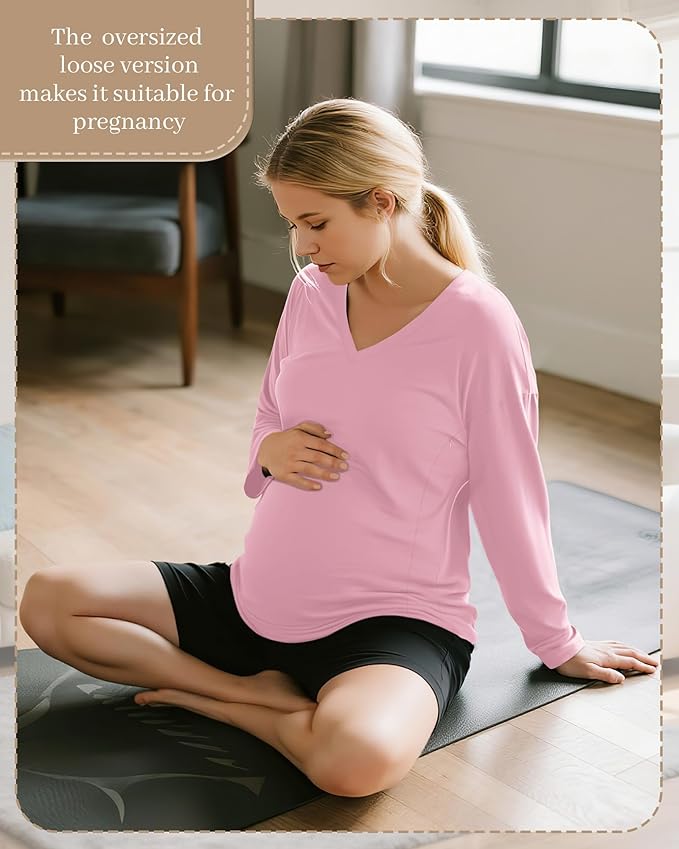 3 Pack Women's Oversize Nursing Shirts for Breastfeeding with Hidden Zippers Loose Fit Long Sleeve Maternity Tops