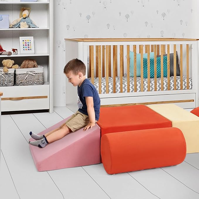 6-Piece Soft PU Leather Toddlers Climbing Toys, Baby Foam Climbing Blocks for Babies Toddlers, Waterproof Foam Play Gym Climber Structures for Toddler 3, Indoor Climb and Crawl Activity Play Set