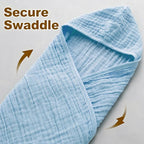 Organic Muslin Hooded Baby Bath Towels - 2 Pack 100% Organic Cotton Towel for Babies, Infants, Toddlers - 32x32Inch - Highly Absorbent and Newborn Essential(Blue Green)