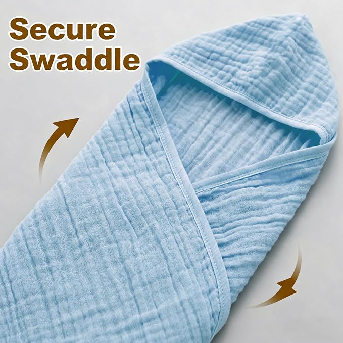 Organic Muslin Hooded Baby Bath Towels - 2 Pack 100% Organic Cotton Towel for Babies, Infants, Toddlers - 32x32Inch - Highly Absorbent and Newborn Essential(Blue Green)