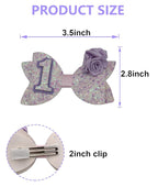 Birthday Hair Bow for Baby Girls 1 2 3 4 5 6 Years Sprinkle Decorations Party Hair Accessories Headband for First 1st Birthday Purple Rose