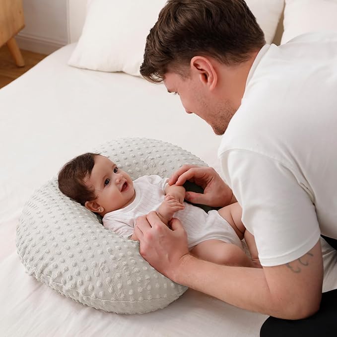 Baby Nursing Pillow and Body Positioner with Premium Slipcover for Breastfeeding for Baby Boys and Girls, Feeding Pillow with Breathable Comfortable Pillowcase (Sand)